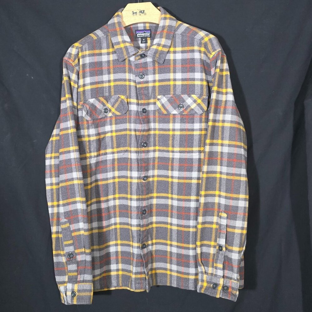Patagonia #53947 Men's LS Fjord Flannel BF Shirt - Gray Yellow Orange - Sz M*